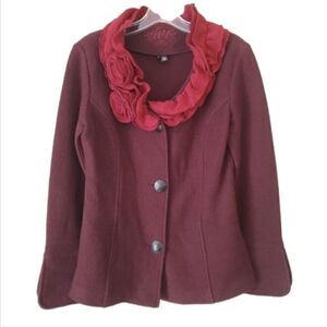 IICELANDIC DESIGN Women's 100% Wool Jacket Burgundy  Size Medium Art to wear